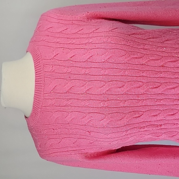 Talbots Confetti Marled Lightweight Cable Knit Sweater Pink Size MP NWT - Picture 4 of 13